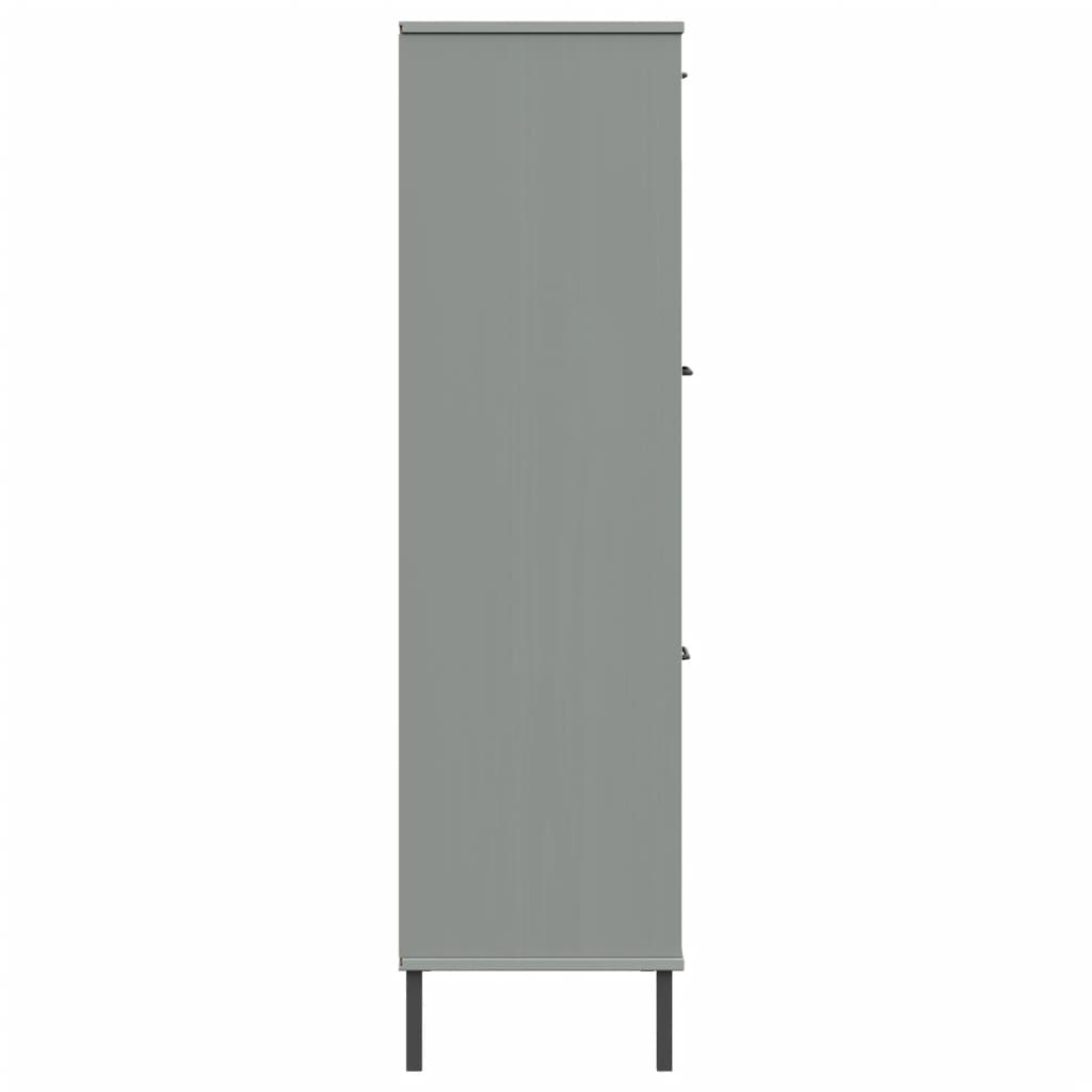Kirjakaappi metallijaloilla harmaa 90x35x128,5 cm täyspuu OSLO - Sisustajankoti.fi