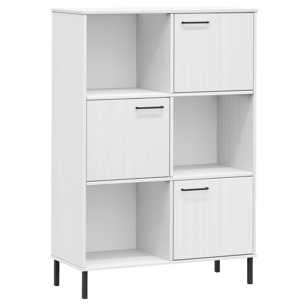 Kirjakaappi metallijaloilla valk. 90x35x128,5 cm täyspuu OSLO - Sisustajankoti.fi