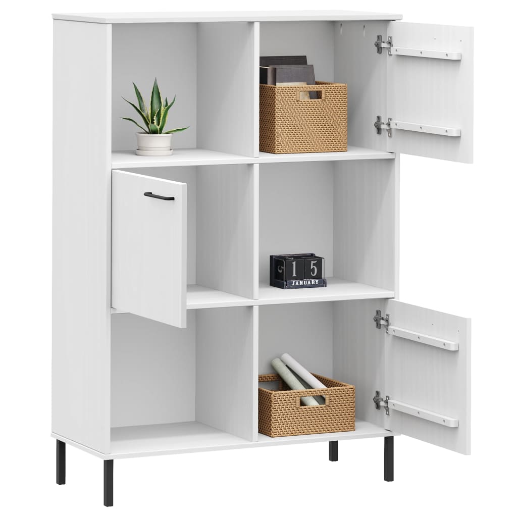Kirjakaappi metallijaloilla valk. 90x35x128,5 cm täyspuu OSLO - Sisustajankoti.fi
