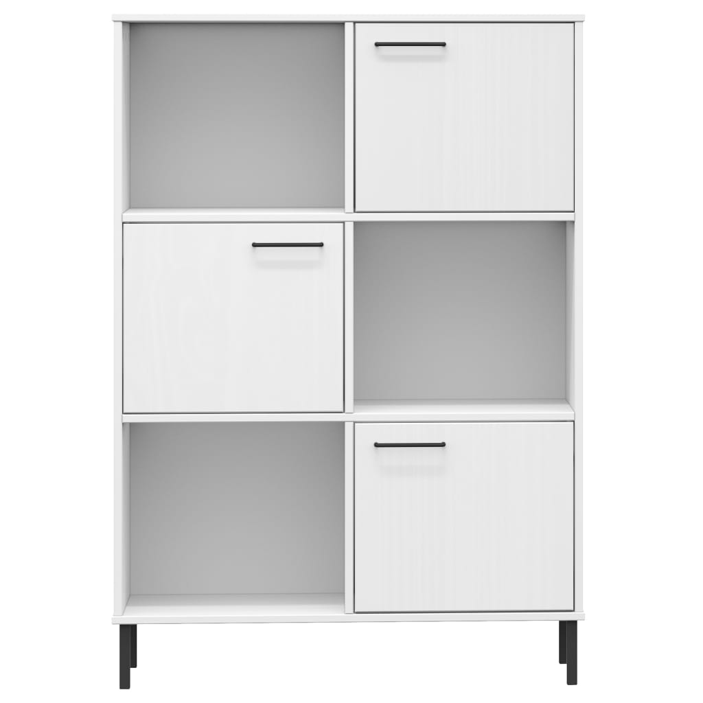 Kirjakaappi metallijaloilla valk. 90x35x128,5 cm täyspuu OSLO - Sisustajankoti.fi