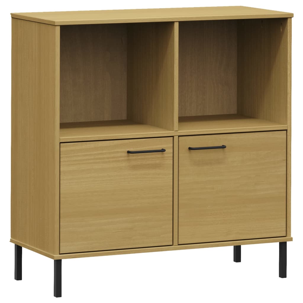 Kirjakaappi metallijaloilla ruskea 90x35x90,5 cm täyspuu OSLO - Sisustajankoti.fi