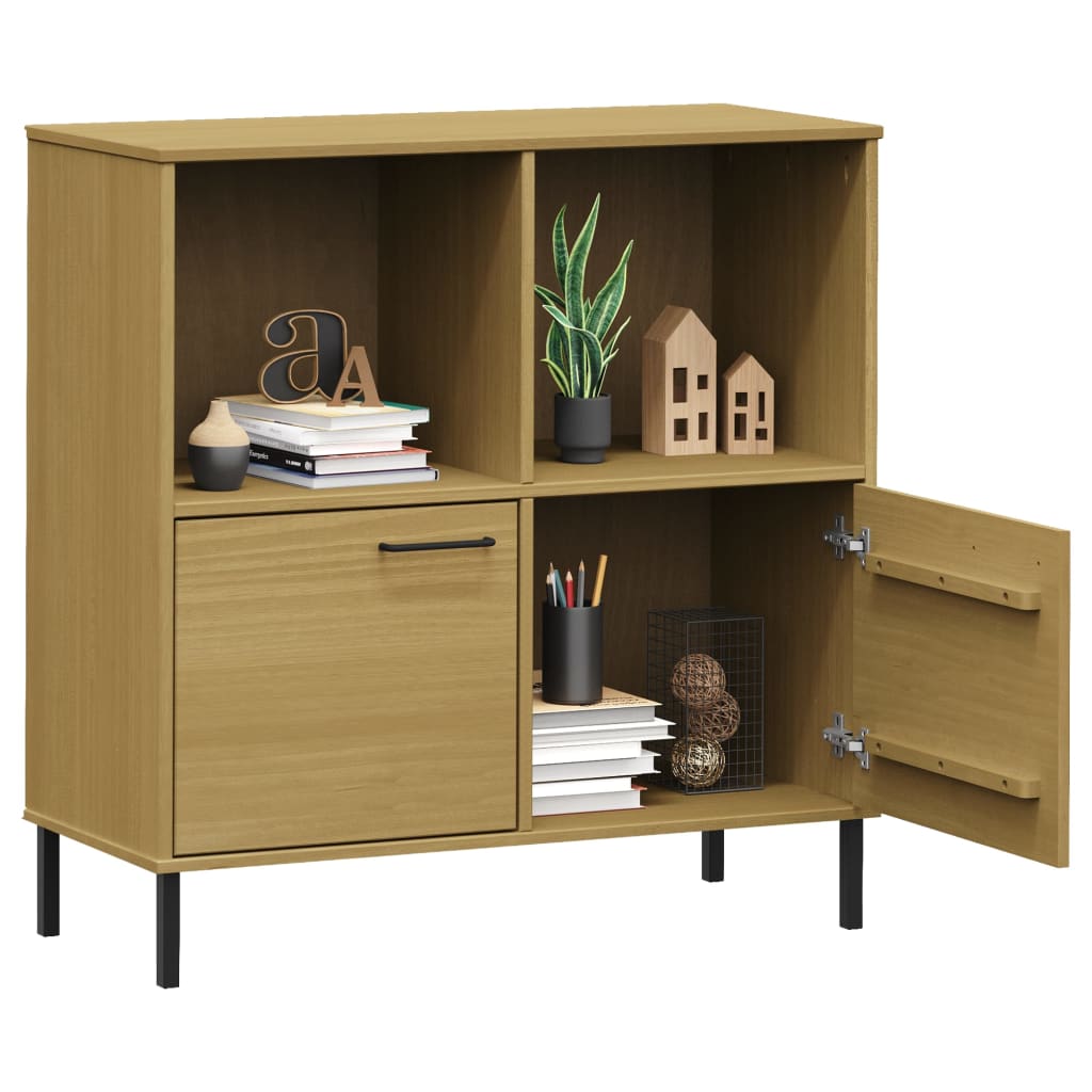 Kirjakaappi metallijaloilla ruskea 90x35x90,5 cm täyspuu OSLO - Sisustajankoti.fi
