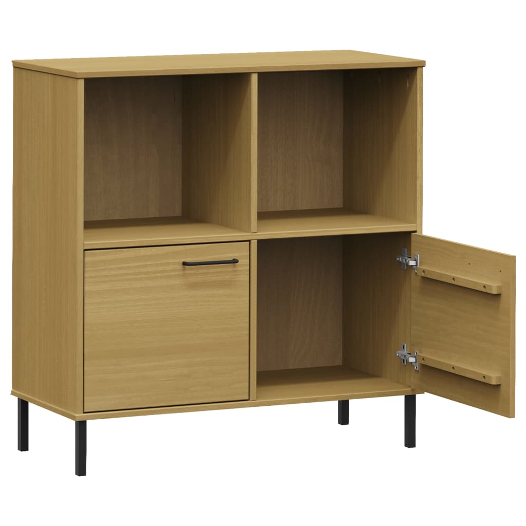 Kirjakaappi metallijaloilla ruskea 90x35x90,5 cm täyspuu OSLO - Sisustajankoti.fi