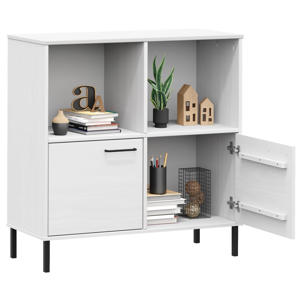 Kirjakaappi metallijaloilla valk. 90x35x90,5 cm täyspuu OSLO - Sisustajankoti.fi