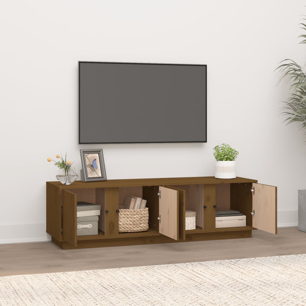 TV-taso hunajanruskea 140x40x40 cm täysi mänty - Sisustajankoti.fi