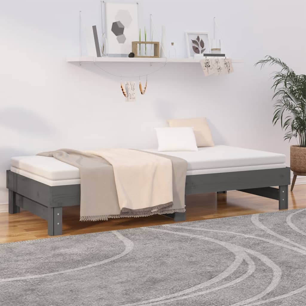 Sohvasänky ulosvedettävä harmaa 2x (100x200) cm täysi mänty - Sisustajankoti.fi
