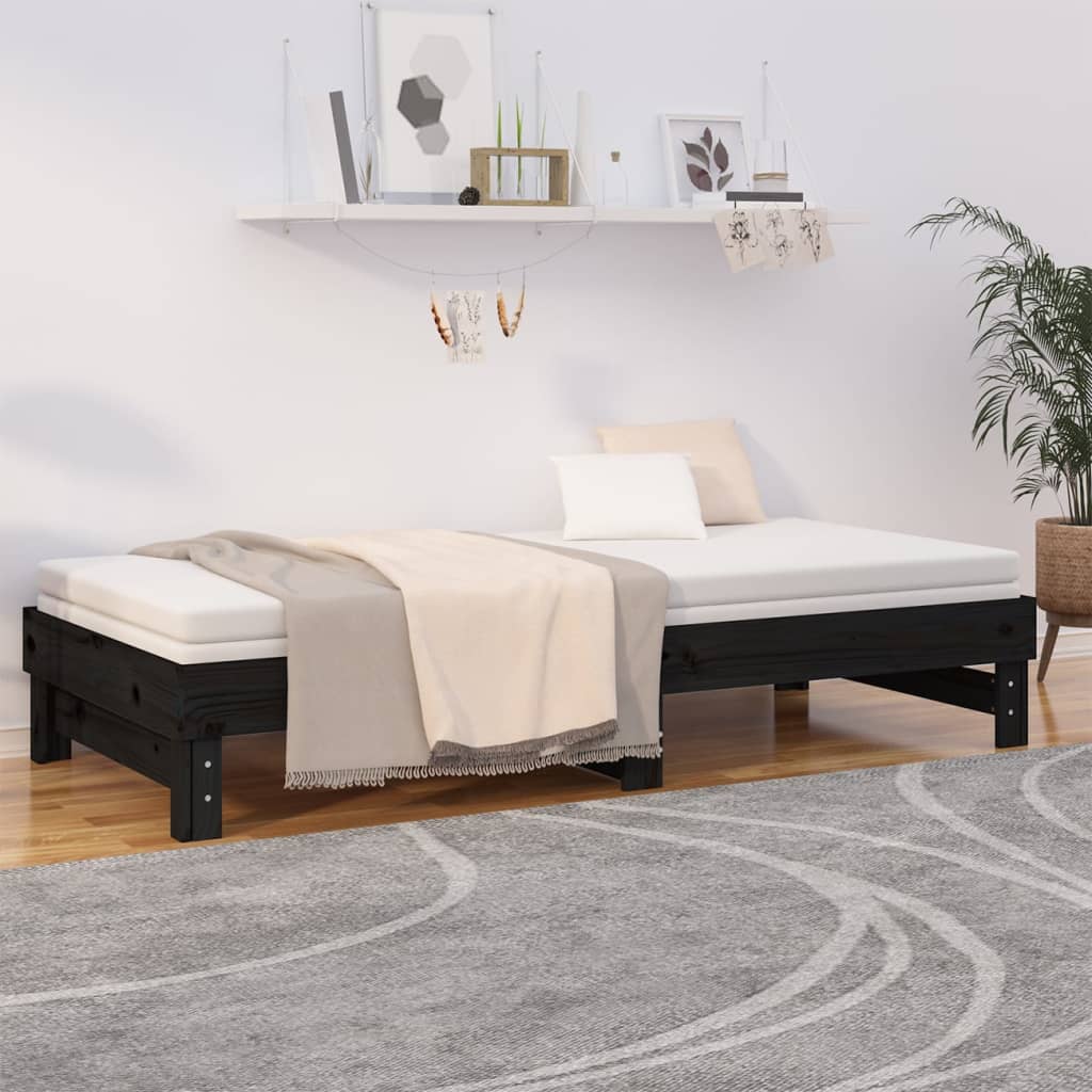 Sohvasänky ulosvedettävä musta 2x (100x200) cm täysi mänty - Sisustajankoti.fi