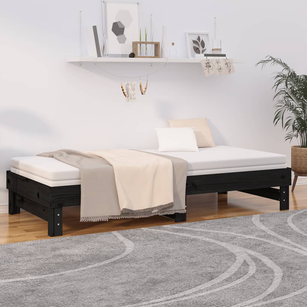 Sohvasänky ulosvedettävä musta 2x (80x200) cm täysi mänty - Sisustajankoti.fi