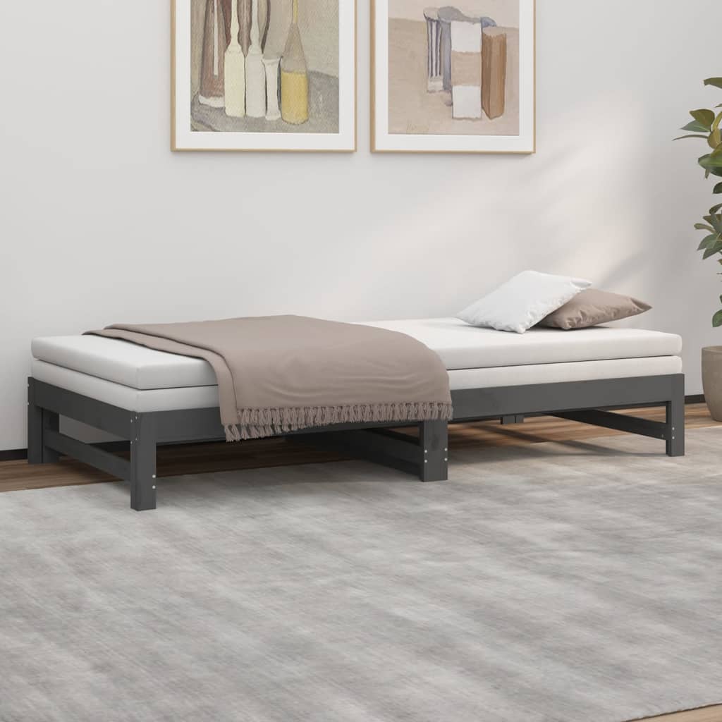 Sohvasänky ulosvedettävä harmaa 2x (100x200) cm täysi mänty - Sisustajankoti.fi