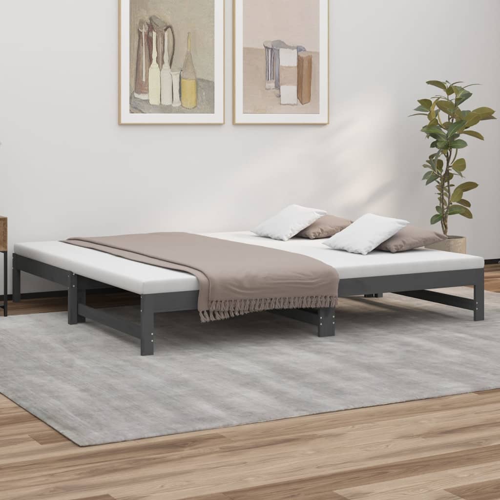 Sohvasänky ulosvedettävä harmaa 2x (90x200) cm täysi mänty - Sisustajankoti.fi