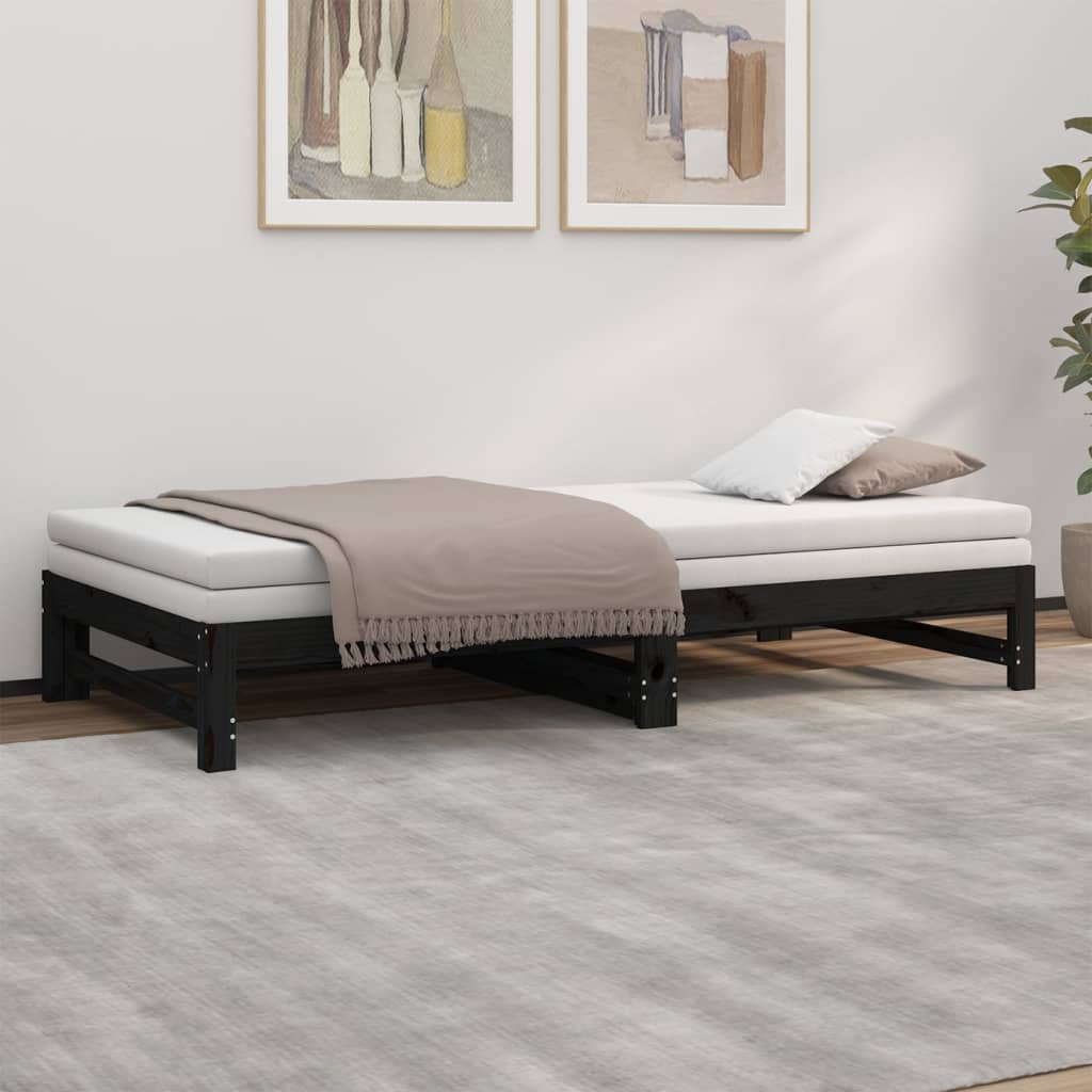 Sohvasänky ulosvedettävä musta 2x (80x200) cm täysi mänty - Sisustajankoti.fi