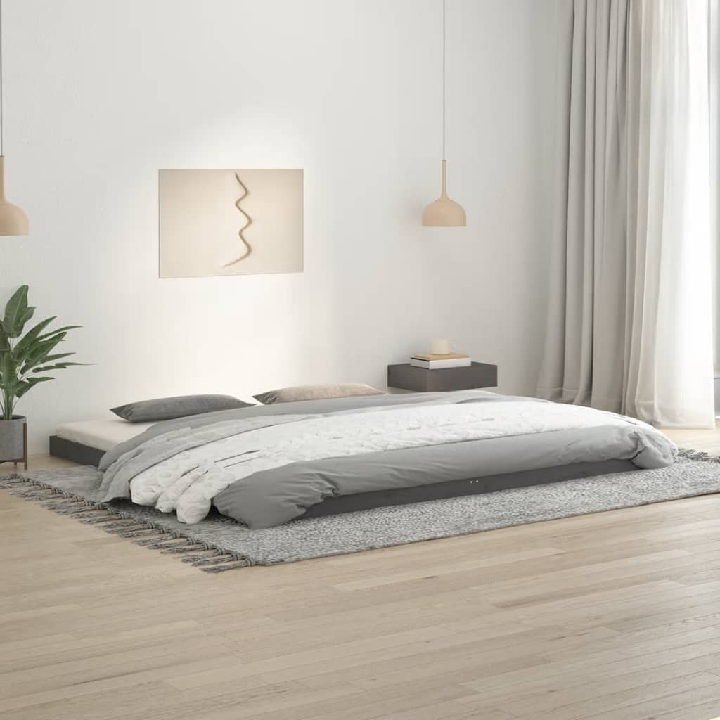 Sängynrunko harmaa 200x200 cm täysi mänty - Sisustajankoti.fi