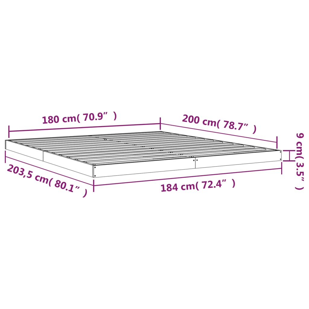 Sängynrunko musta 180x200 cm täysi mänty 6FT Super King - Sisustajankoti.fi