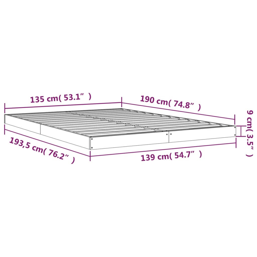 Sängynrunko musta 135x190 cm täysi mänty 4FT6 Double - Sisustajankoti.fi