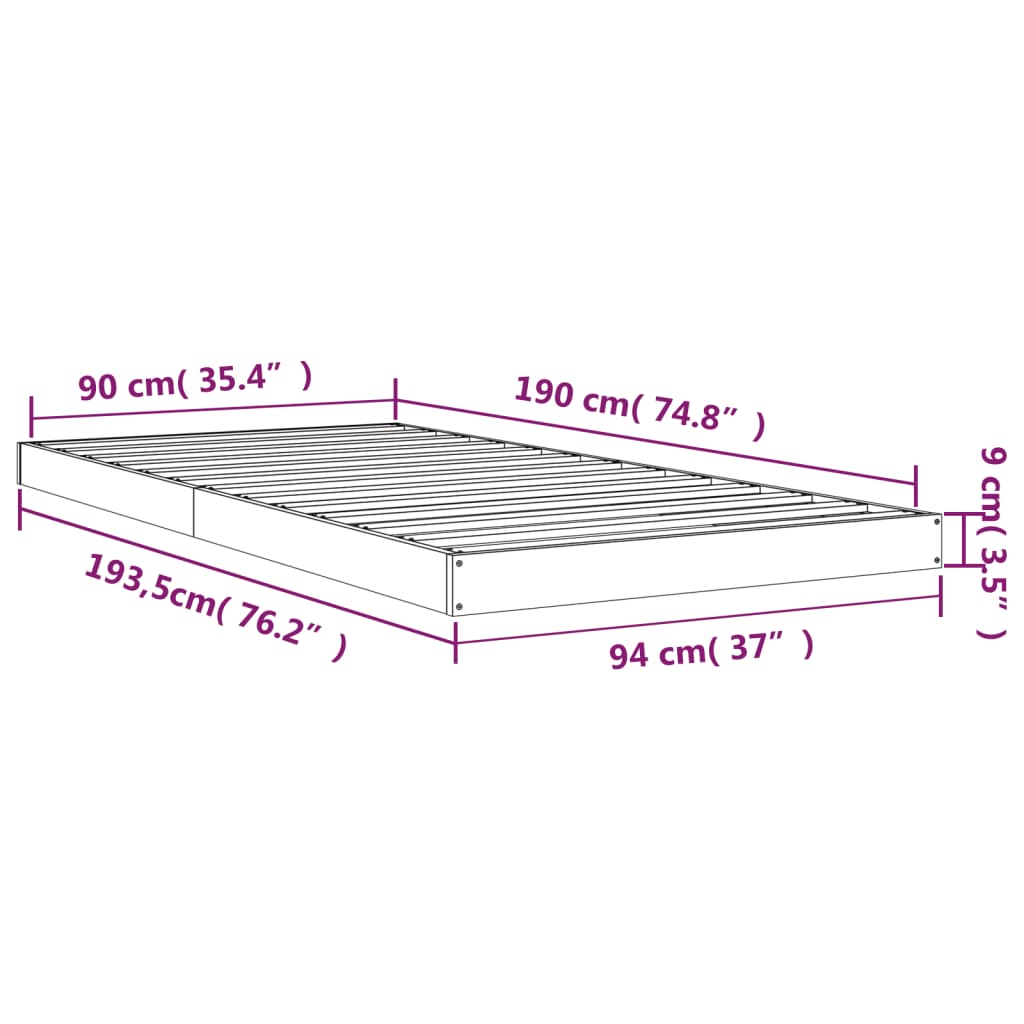 Sängynrunko musta 90x190 cm täysi mänty 3FT Single - Sisustajankoti.fi