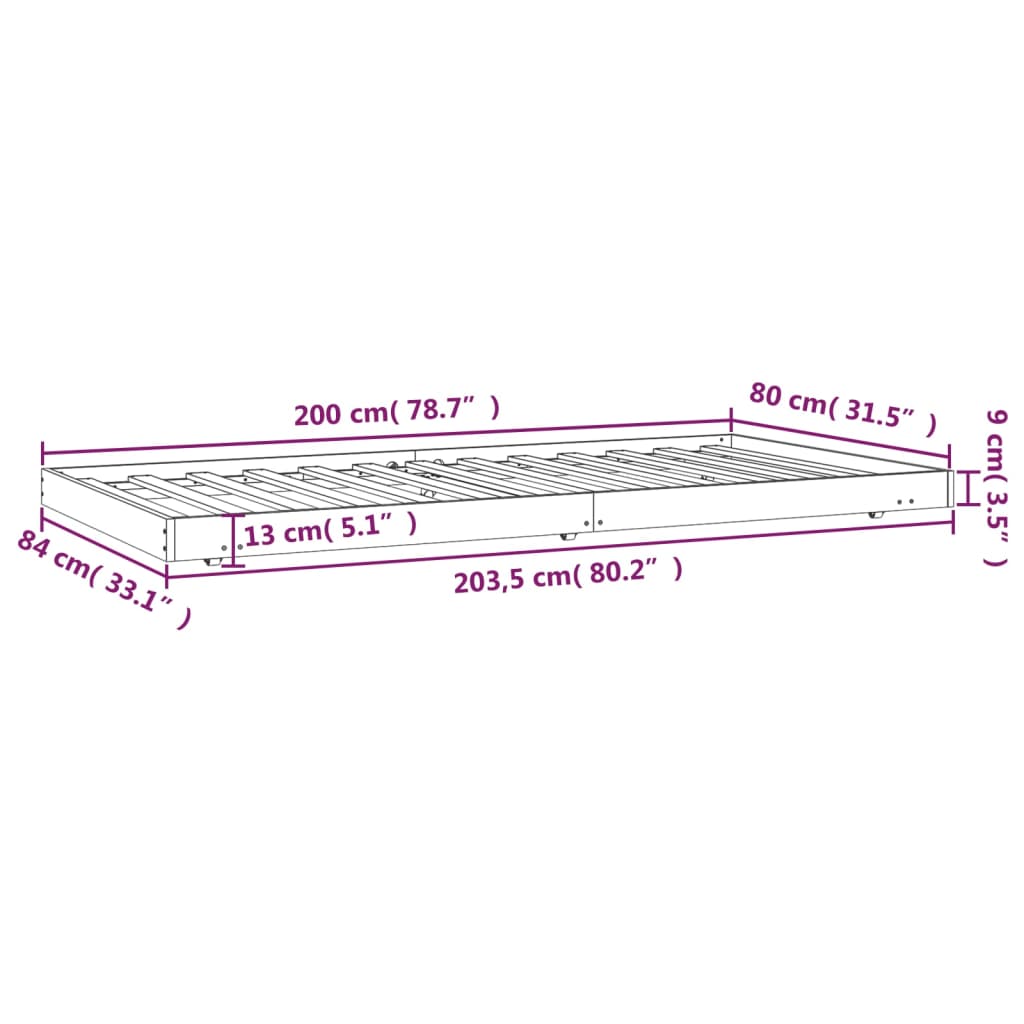 Sängynrunko musta 80x200 cm täysi mänty - Sisustajankoti.fi
