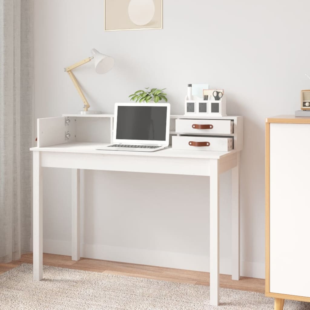 Työpöytä valkoinen 110x50x93 cm täysi mänty - Sisustajankoti.fi