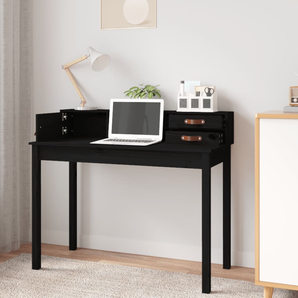 Työpöytä musta 110x50x93 cm täysi mänty - Sisustajankoti.fi