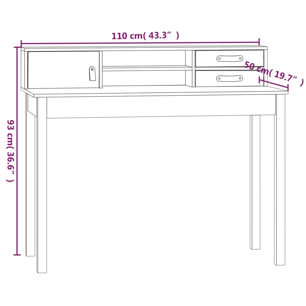 Työpöytä musta 110x50x93 cm täysi mänty - Sisustajankoti.fi