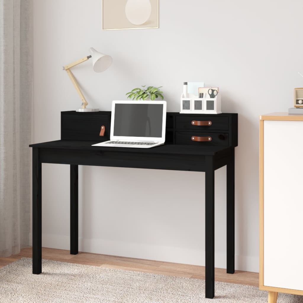 Työpöytä musta 110x50x93 cm täysi mänty - Sisustajankoti.fi