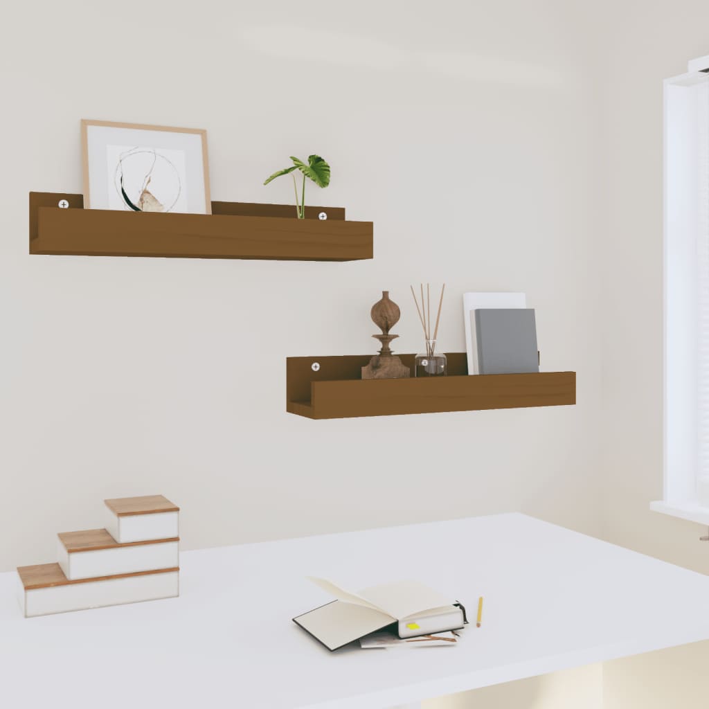 Seinähyllyt 2 kpl hunajanruskea 50x12x9 cm täysi mänty - Sisustajankoti.fi