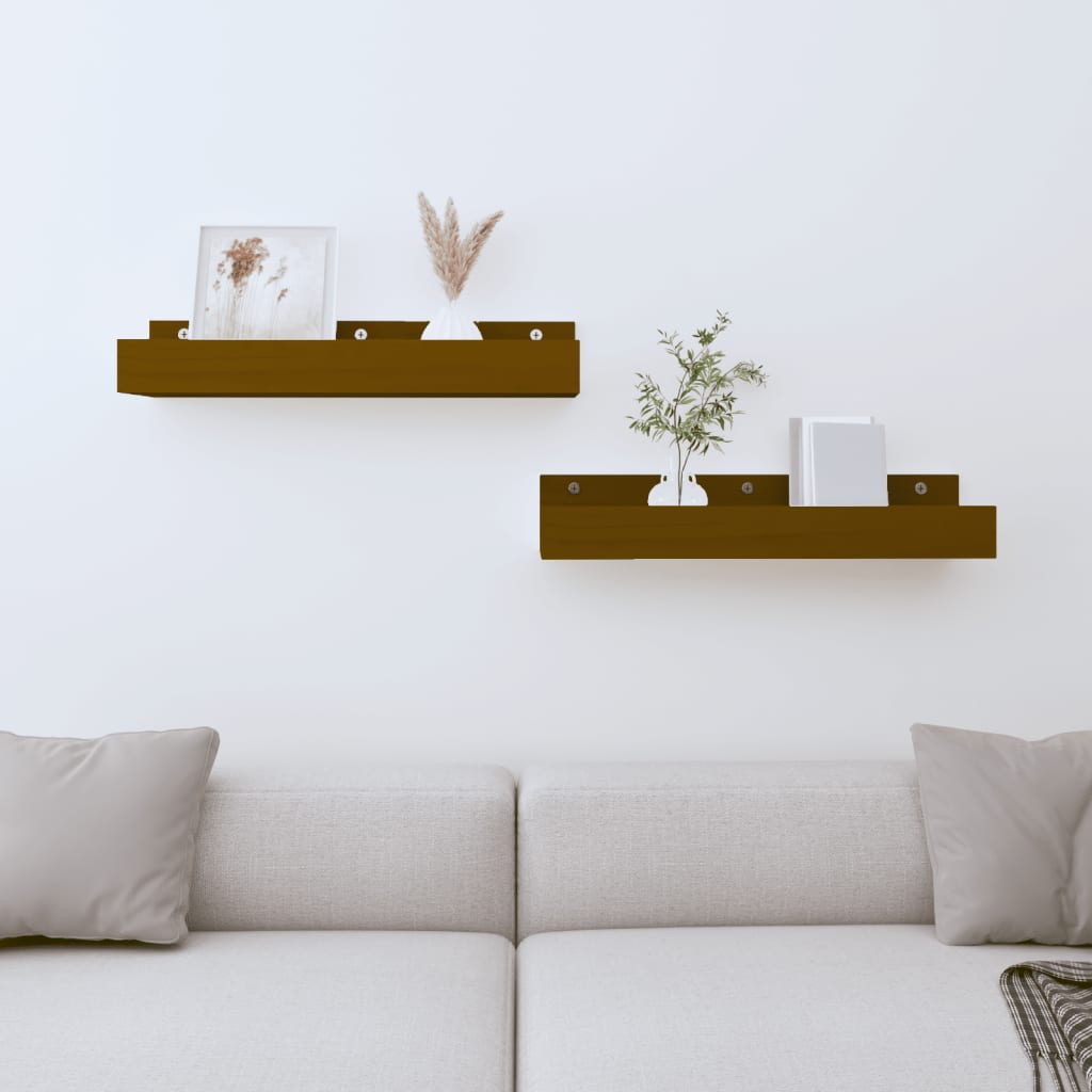 Seinähyllyt 2 kpl hunajanruskea 50x12x9 cm täysi mänty - Sisustajankoti.fi