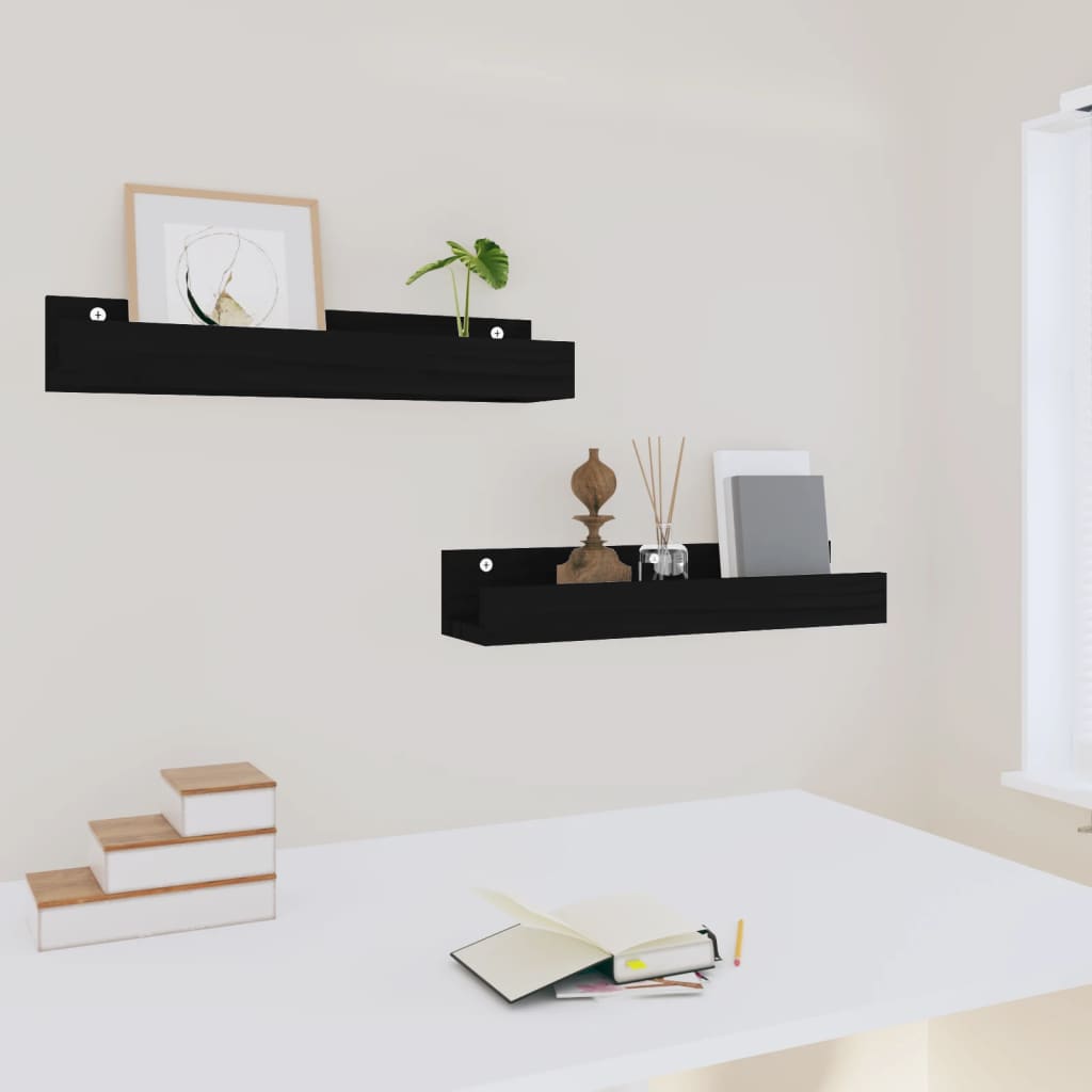 Seinähyllyt 2 kpl musta 50x12x9 cm täysi mänty - Sisustajankoti.fi