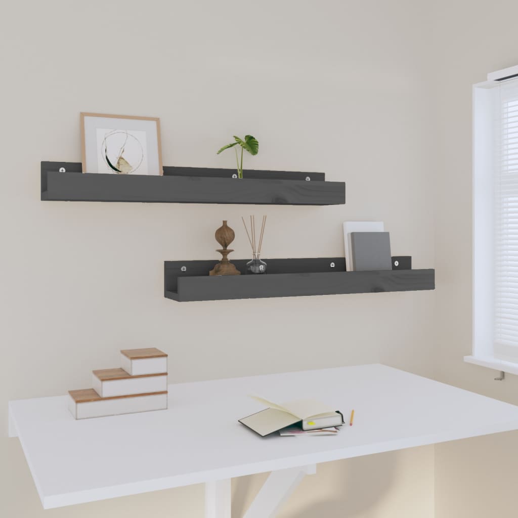 Seinähyllyt 2 kpl harmaa 80x12x9 cm täysi mänty - Sisustajankoti.fi