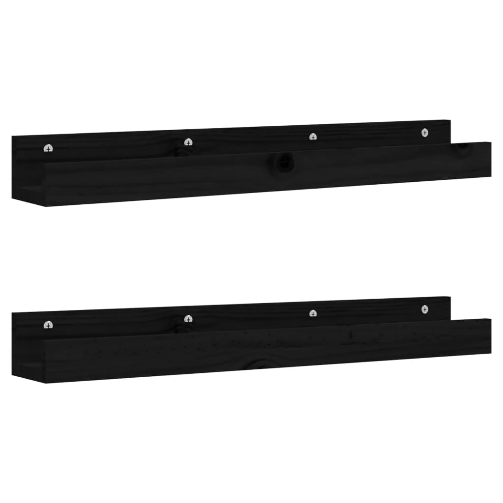 Seinähyllyt 2 kpl musta 80x12x9 cm täysi mänty - Sisustajankoti.fi