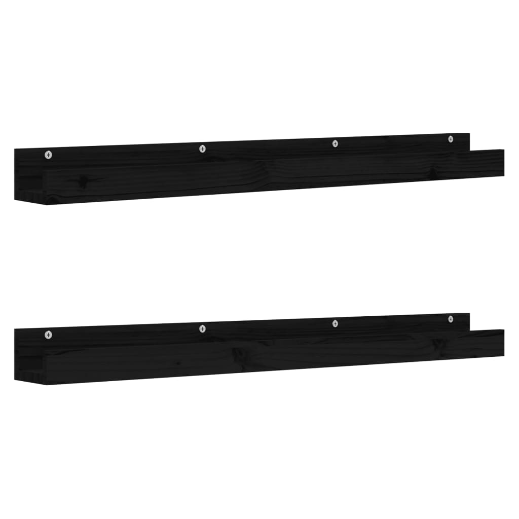 Seinähyllyt 2 kpl musta 110x12x9 cm täysi mänty - Sisustajankoti.fi