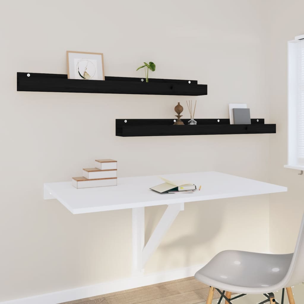 Seinähyllyt 2 kpl musta 110x12x9 cm täysi mänty - Sisustajankoti.fi