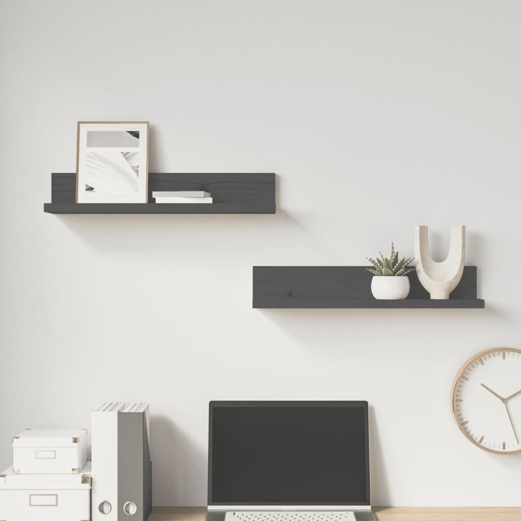 Seinähyllyt 2 kpl harmaa 50x11x9 cm täysi mänty - Sisustajankoti.fi