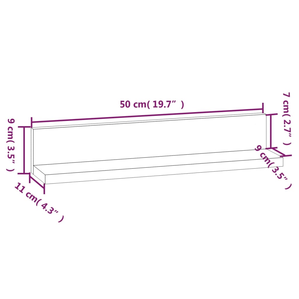 Seinähyllyt 2 kpl harmaa 50x11x9 cm täysi mänty - Sisustajankoti.fi