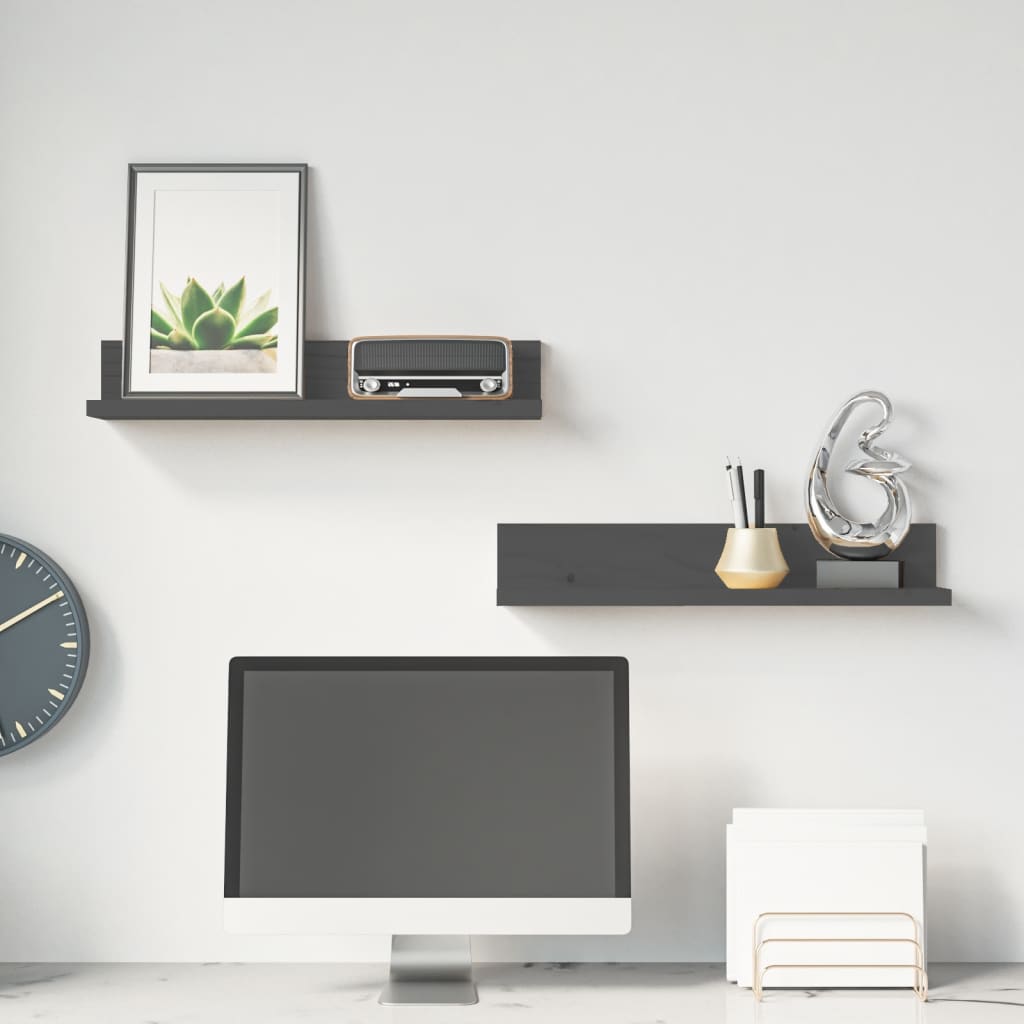 Seinähyllyt 2 kpl harmaa 50x11x9 cm täysi mänty - Sisustajankoti.fi