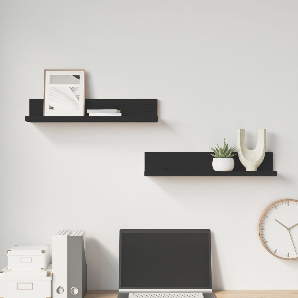 Seinähyllyt 2 kpl musta 50x11x9 cm täysi mänty - Sisustajankoti.fi