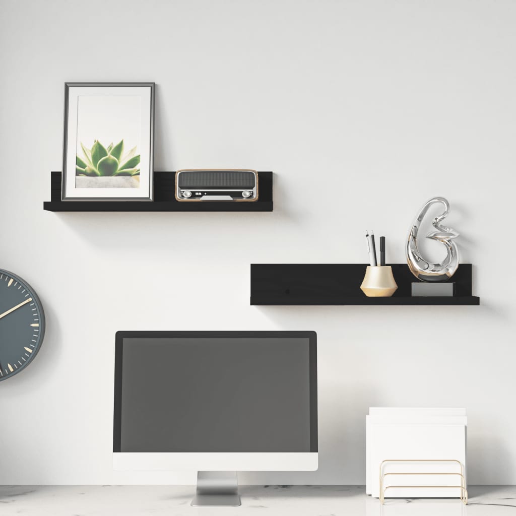 Seinähyllyt 2 kpl musta 50x11x9 cm täysi mänty - Sisustajankoti.fi