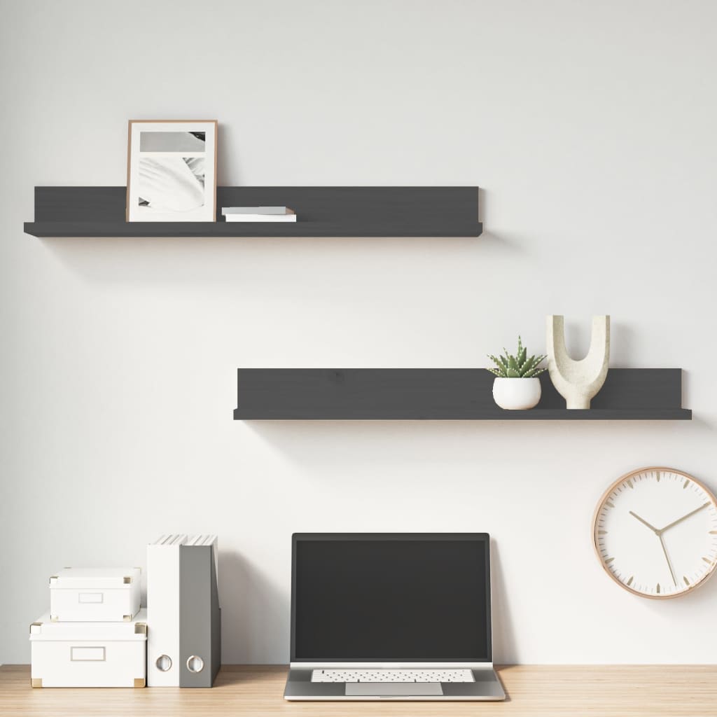 Seinähyllyt 2 kpl harmaa 80x11x9 cm täysi mänty - Sisustajankoti.fi