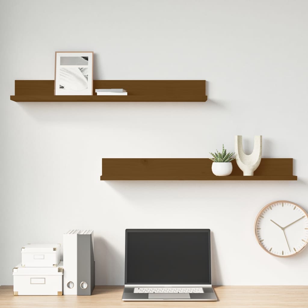 Seinähyllyt 2 kpl hunajanruskea 80x11x9 cm täysi mänty - Sisustajankoti.fi