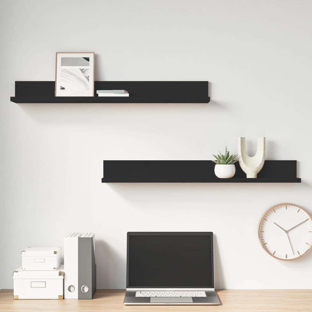Seinähyllyt 2 kpl musta 80x11x9 cm täysi mänty - Sisustajankoti.fi