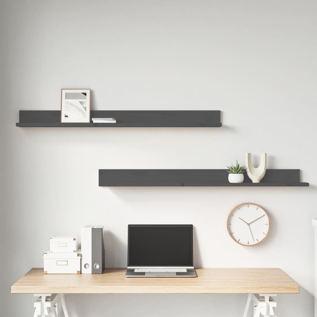 Seinähyllyt 2 kpl harmaa 110x11x9 cm täysi mänty - Sisustajankoti.fi
