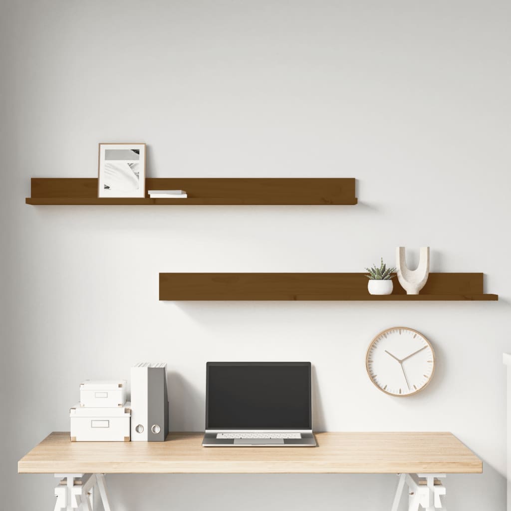 Seinähyllyt 2 kpl hunajanruskea 110x11x9 cm täysi mänty - Sisustajankoti.fi