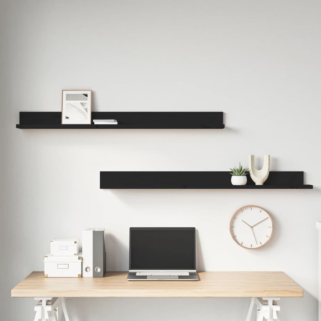 Seinähyllyt 2 kpl musta 110x11x9 cm täysi mänty - Sisustajankoti.fi