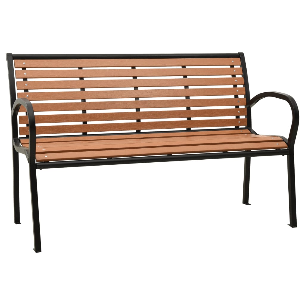 Puutarhapenkki musta ja ruskea 116 cm teräs ja WPC - Sisustajankoti.fi