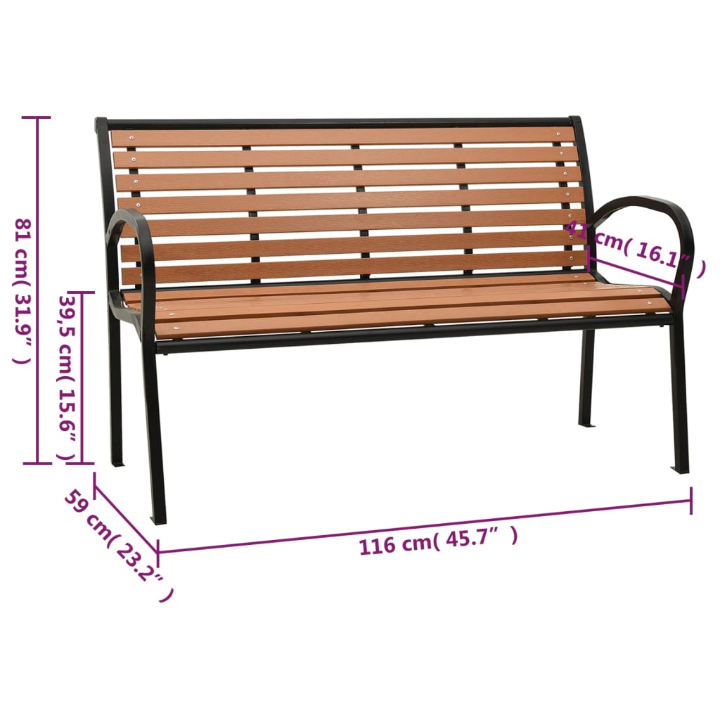 Puutarhapenkki musta ja ruskea 116 cm teräs ja WPC - Sisustajankoti.fi