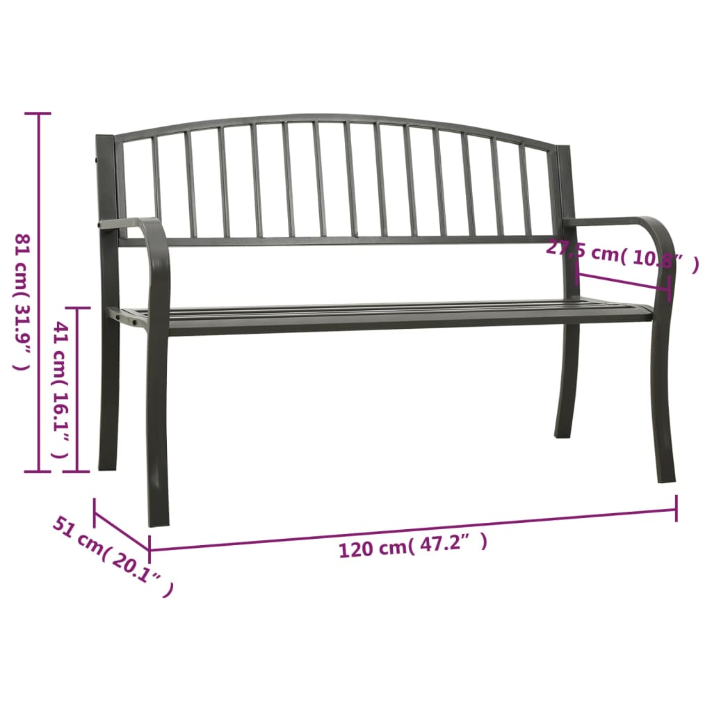 Puutarhapenkki harmaa 120 cm teräs - Sisustajankoti.fi