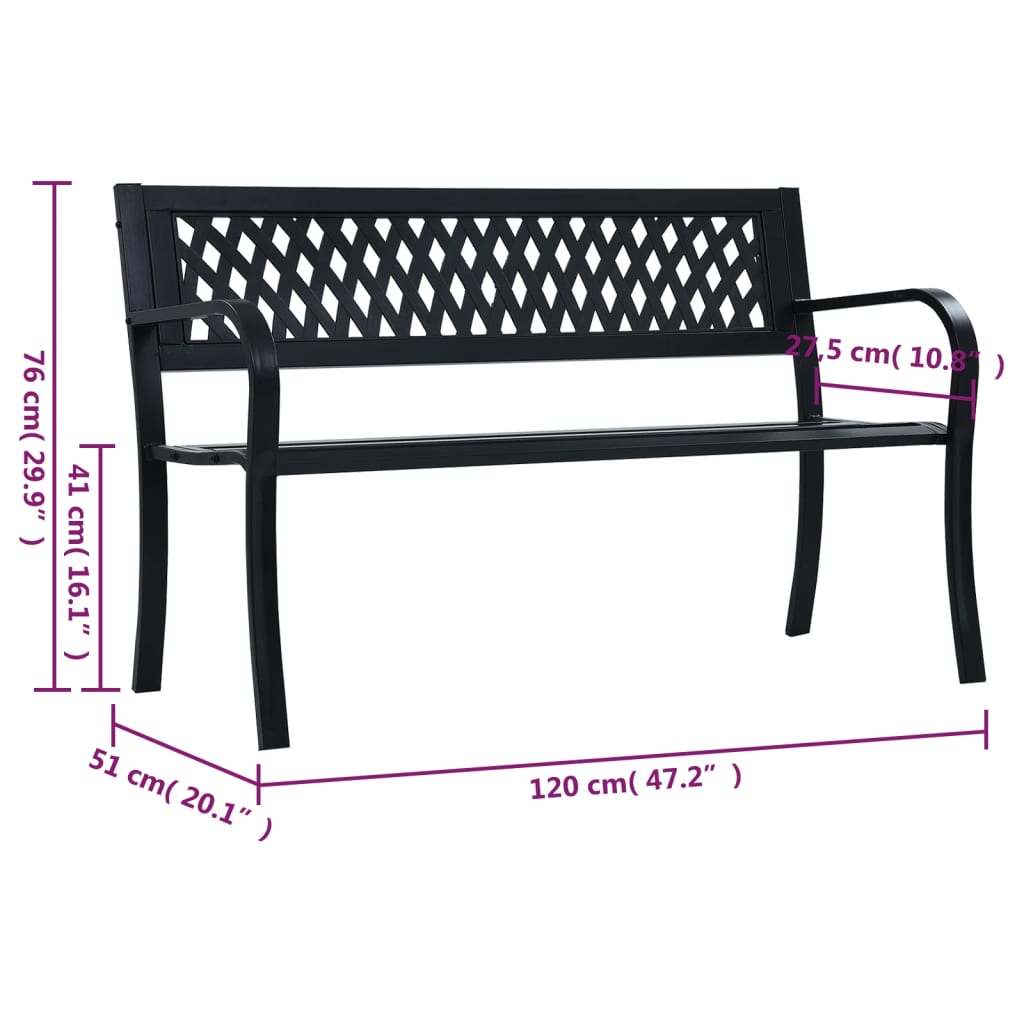 Puutarhapenkki musta 120 cm teräs - Sisustajankoti.fi