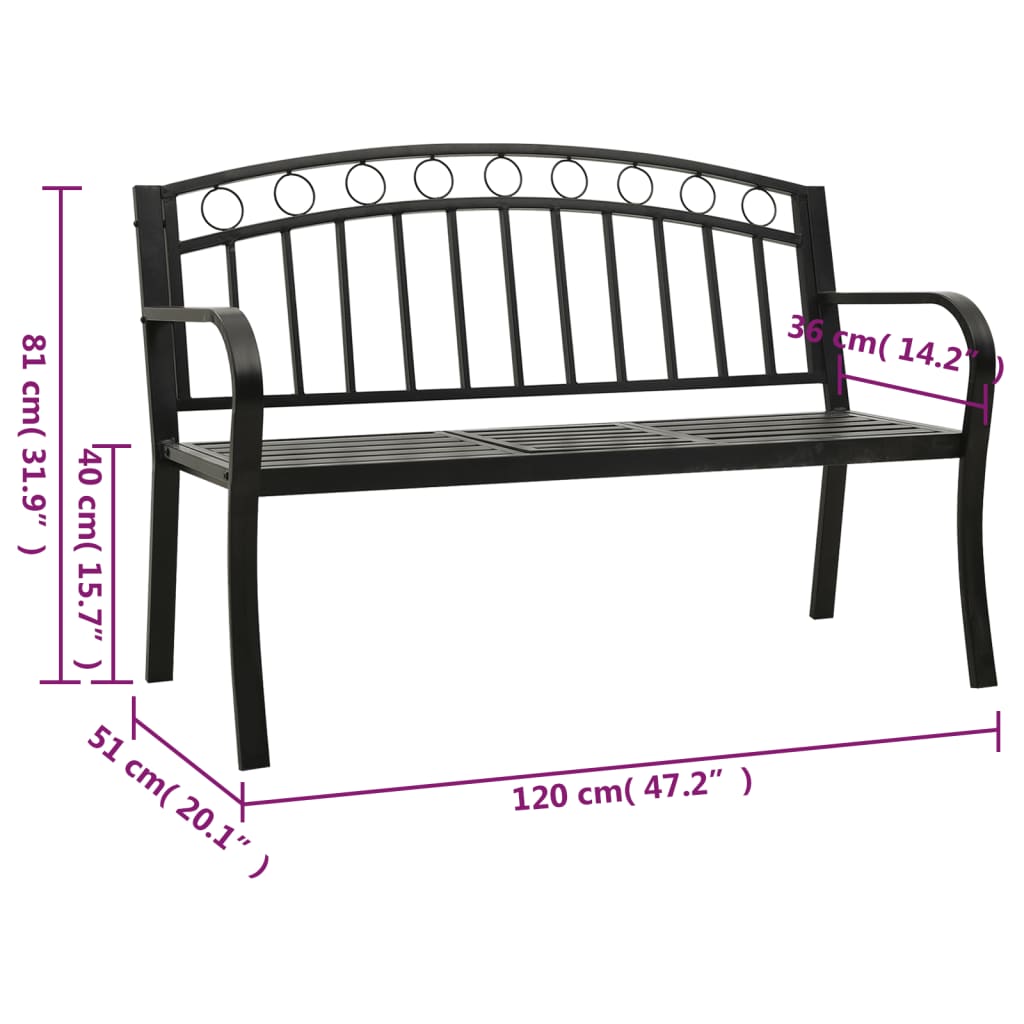 Puutarhapenkki pöydällä musta 120 cm teräs - Sisustajankoti.fi