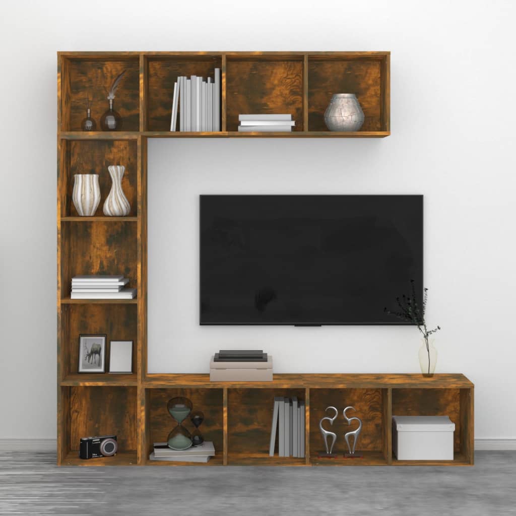 3-osainen Kirjahylly/TV-kaappisarja savutammi 180x30x180 cm - Sisustajankoti.fi