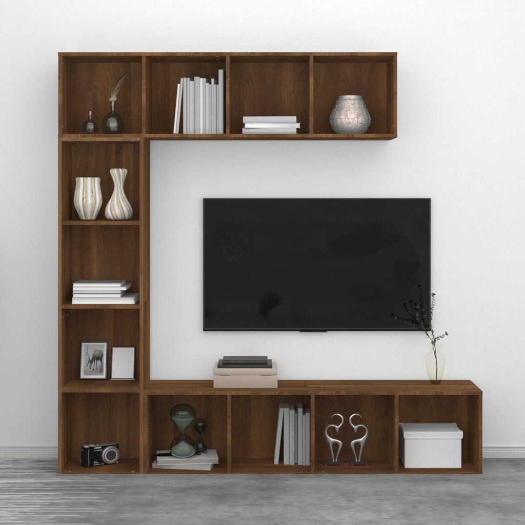 3-osainen Kirjahylly/TV-kaappisarja ruskea tammi 180x30x180 cm - Sisustajankoti.fi
