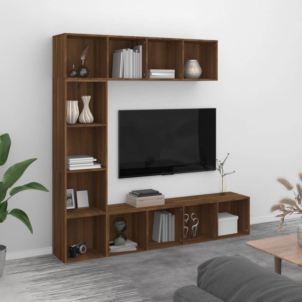 3-osainen Kirjahylly/TV-kaappisarja ruskea tammi 180x30x180 cm - Sisustajankoti.fi